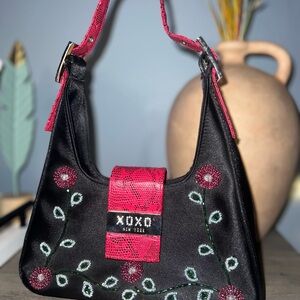 XOXO Black and Red Hobo Shoulder Bag with Playful Pattern